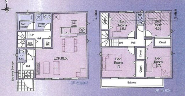 【間取り】 | 薬師台新築戸建 | 4LDKはリビングダイニングキッチンと4つの居室がある間取りで、大家族や二世帯住宅に最適。広々としたリビングで家族団らんを楽しみ、個室でプライベートな時間も確保でき、快適な生活を送ることができますよ。