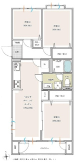 【間取り】 | 横浜ハイタウン3号棟 | 2面採光につき 開放感のある南向き住戸