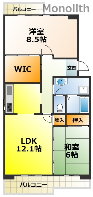 フレール助松101号棟の間取り