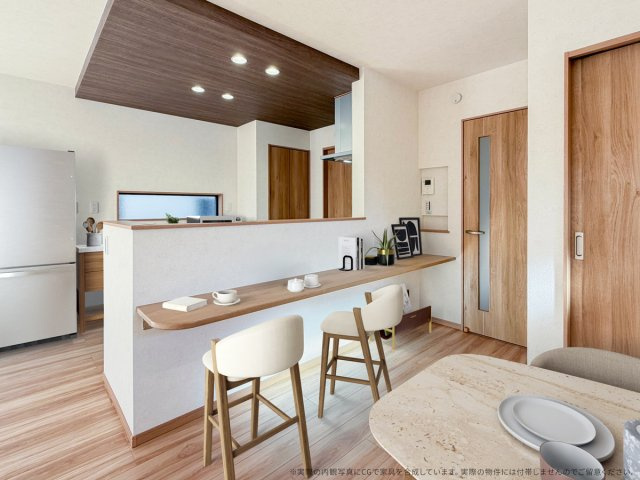 【居間・リビング】 | ワイウッドコート上尾市中妻第3期　新築住宅 | 【ダイニング　CG家具設置イメージ】
※画像内に含まれる家具家電はCGで作成したイメージです。