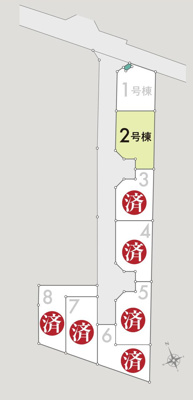 【区画図】 | 若松新築戸建 | 区画図は、土地の形状、境界、道路との関係を詳細に示す図面土地の正確な位置、面積、形状を把握し購入や建築計画の判断に不可欠です。区画整理や開発状況も示され、将来的な土地利用のイメージを掴む上でも重要ね。