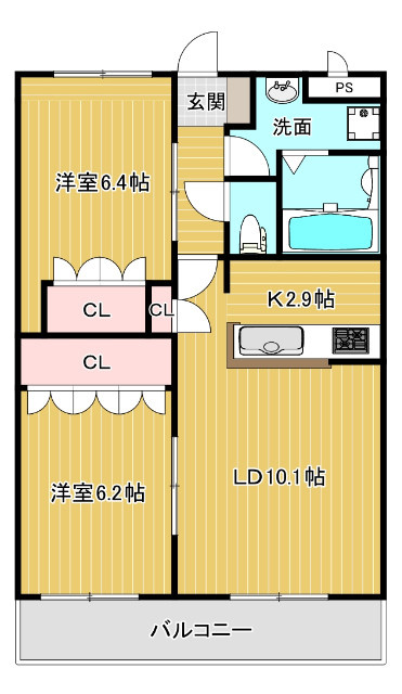 筑後市大字長浜のアパートの間取り