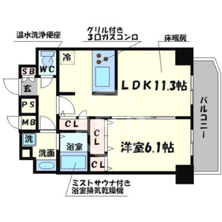 【間取り】 | プレサンス心斎橋ラヴィ | プレサンス心斎橋ラヴィ　最上階の間取り