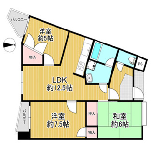 【間取り】 | パレ武庫川パートⅡ | 南向きバルコニーで陽当たり良好な３LDKの間取りです♪令和８年１月室内リフォーム済み！お待たせ無しで即お住まいいただけます♪
