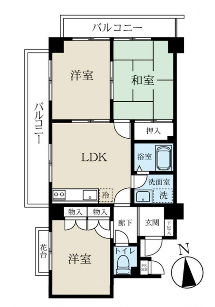 セザール大宮中央公園の間取り|【セザール大宮中央公園】・3LDK・専有面積54.75m2・バルコニー面積13.57m2