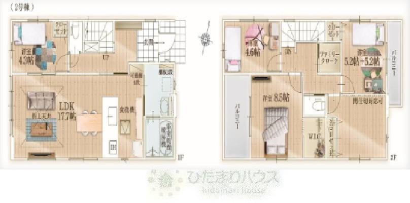 野田市中根6期　新築戸建　2号棟の間取り|4LDK+カースペース2～3台分（車種により異なる場合がございます。）