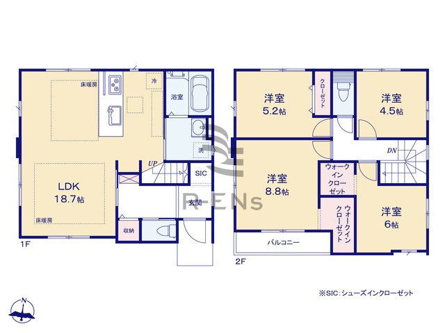 【間取り】 | 練馬区大泉学園町８丁目　新築戸建て | SIC・WICを備えた、収納豊富で暮らしやすい間取りです