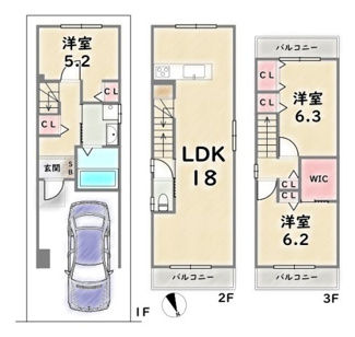 【土地図＋建物プラン例】 | 右京区太秦堀ケ内町　建築条件つき | 《建築プラン例》建物価格1798万円、建延86.6平米、建築確認申請費用120万円＋外構費用110万円＋水道負担金22万円別途要（税込）