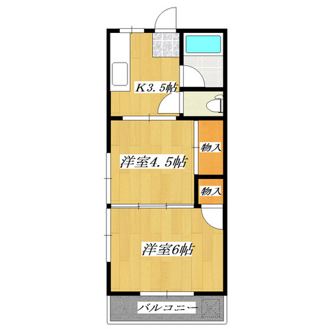 杉浦荘の間取り|角部屋なので２面採光。