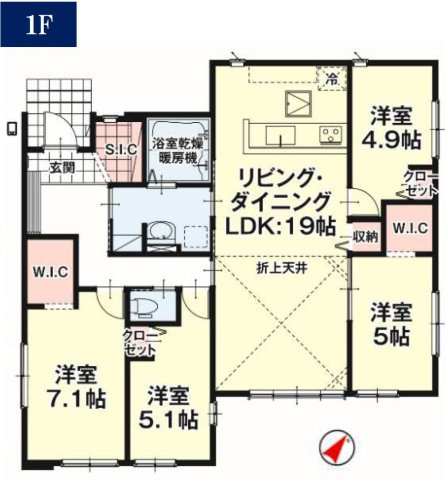 宇都宮市宝木本町 第16期 限定１邸の間取り|〇1号棟〇
4LDK+SIC+2WIC+カースペース3台