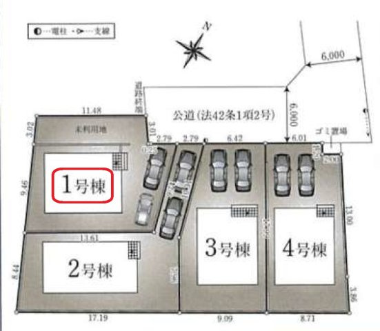清瀬市下清戸4丁目・全4棟　新築一戸建　1号棟の区画図|【全4棟・1号棟】カースペース2台分。