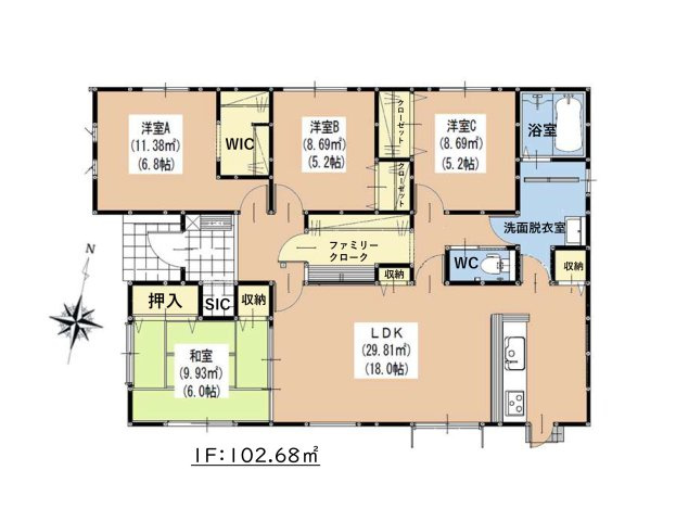 小郡市小郡市大保第5-2棟（2号棟）の間取り|全居室収納付きで便利です。