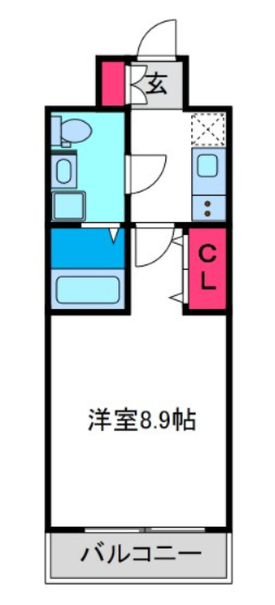 レオンコンフォート天王寺南の間取り|洋室8.9帖の広々1K