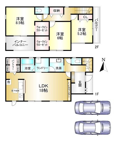 広陵町三吉赤部9期の間取り|3LDK　土地面積：169.53ｍ2　建物面積：111.78ｍ2　駐車2台可