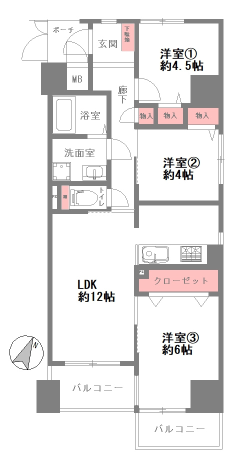メゾンドール下山手の間取り