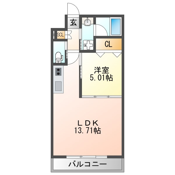 大阪市淀川区新高５丁目の賃貸マンションの間取り