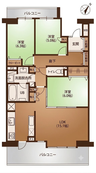【間取り】 | レクセルプラッツァみずほ台　(ふじみ野店) | リノベーション済みのきれいな3LDK住戸。両面にバルコニーが設置されており採光・通風良好！開放的な居住空間が魅力的です。※図面を基に作成しています。現況と異なる場合は現況を優先いたします。