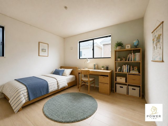 豊田市花園町第４　全１棟の洋室|施工例　収納スペースも確保された、使いやすい子供部屋です。成長に合わせて活用できます。　※家具はAI加工されています。
