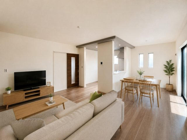 広陵町三吉赤部9期の居間・リビング|※家具・小物はAIで配置しています
