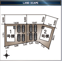 ■□米子市尾高新築分譲住宅2号棟□■の区画図|1号棟及び2号棟の敷地図となります。