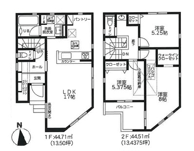 玄関収納・パントリー・ウォークイン！さらに小屋裏収納☆この収納力は文句ナシ！ってコトは、その分お部屋が広く使えるのが一番のメリット！こうした積み重ねが人生を変える！それが、【鶴見区馬場１丁目】新築戸建の間取り