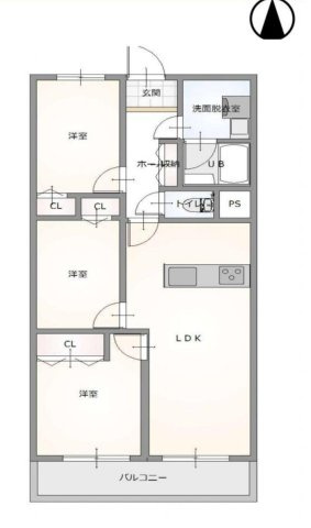 イトーピア鶴見の間取り|中古マンション　3LDK　専有面積：59.29平米　バルコニー面積：7.01平米　南向き