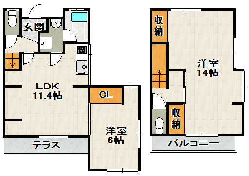売布東の町貸家の間取り