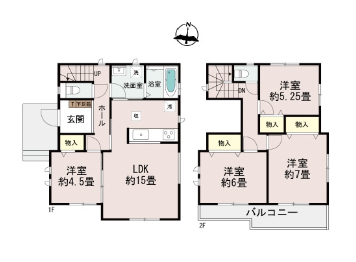 ハートフルタウン 　水戸市新原1丁目3064番　Aの間取り|　
☆洗面室2WAY出入り口で生活動線がコンパクト♪各部屋を最大限に広く使って頂けるよう、全居室に大容量の収納付き。全室明るい二面窓、通風も良好です！
