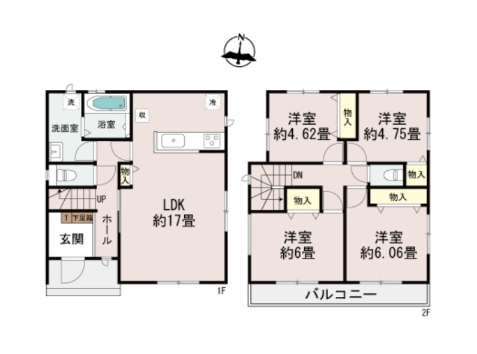 ハートフルタウン 　水戸市新原1丁目3064番　Bの間取り|　
☆各部屋を最大限に広く使って頂けるよう、全居室に大容量の収納付き。全室明るい二面窓、通風も良好です！