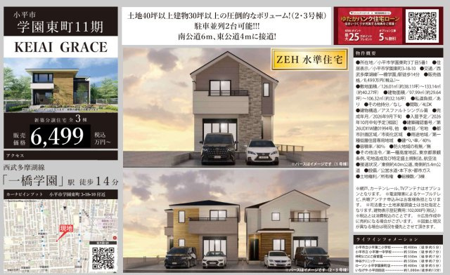 【KEIAI　Grace】小平市学園東町11期のその他|□売主作成による販売用の図面(マイソク)です。この図面には売主の工夫(お客様へ本物件のメリットをうまく伝えられる様に)が良く表れています。□