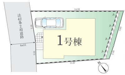 【区画図】 | 緑町新築戸建 | 区画図は、土地の形状、境界、道路との関係を詳細に示す図面土地の正確な位置、面積、形状を把握し購入や建築計画の判断に不可欠です。区画整理や開発状況も示され、将来的な土地利用のイメージを掴む上でも重要ね。
