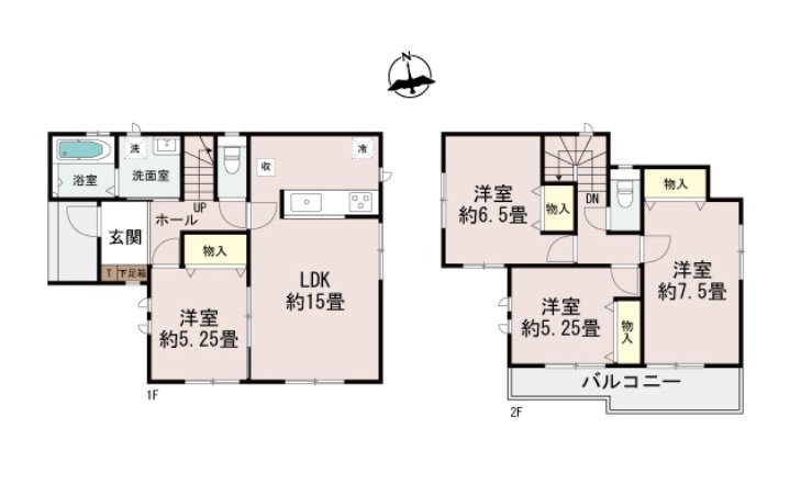 ハートフルタウン 　水戸市千波町420番　Aの間取り|　
☆各部屋を最大限に広く使って頂けるよう、全居室に大容量の収納付き。全室明るい南向き、二面窓で通風も良好です！