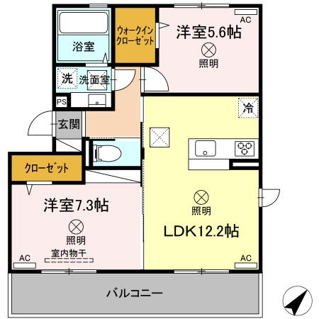熊本市東区上南部２丁目のアパートの間取り