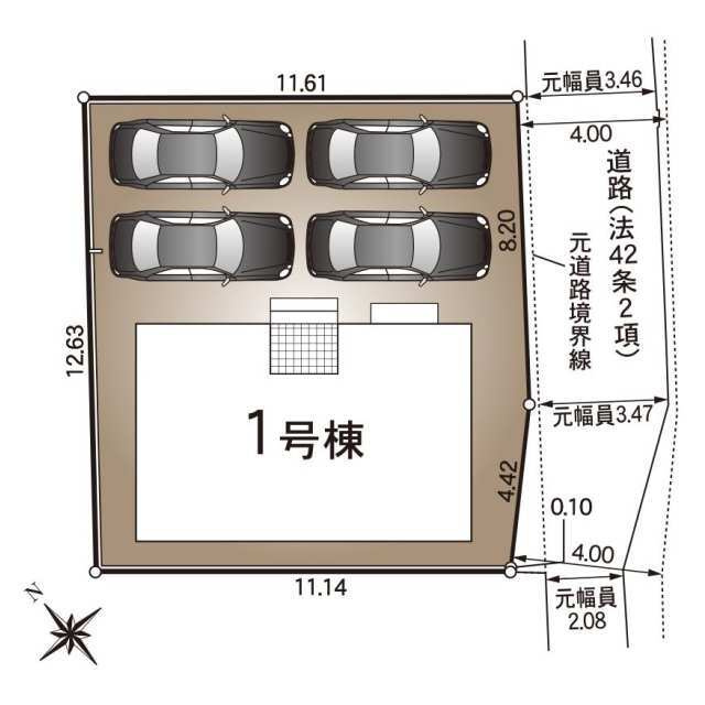 米子市米原第1新築分譲住宅の間取り|玄関が道路に面しておらず、プライベートを確保された設計になります。