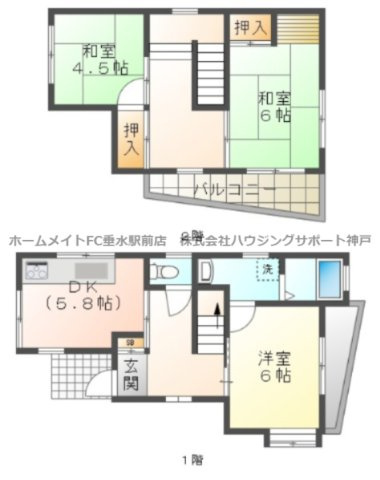 旭が丘３丁目貸家Sの間取り