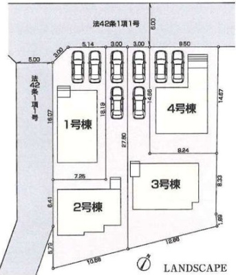 【区画図】 | 館町新築戸建 | 区画図は、土地の形状、境界、道路との関係を詳細に示す図面土地の正確な位置、面積、形状を把握し購入や建築計画の判断に不可欠です。区画整理や開発状況も示され、将来的な土地利用のイメージを掴む上でも重要ね。