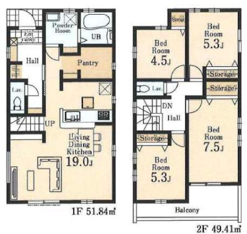 【間取り】 | 館町新築戸建 | 4LDKはリビングダイニングキッチンと4つの居室がある間取りで、大家族や二世帯住宅に最適。広々としたリビングで家族団らんを楽しみ、個室でプライベートな時間も確保でき、快適な生活を送ることができますよ。