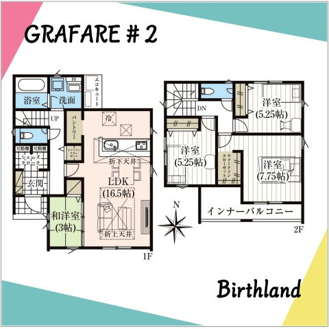 新築戸建・新築建売　福島市御山　北沢又小・信陵中の間取り|〈2号棟〉4LDK+WIC+ファミリークローゼット+パントリー+シューズクローク　各階収納豊富です！