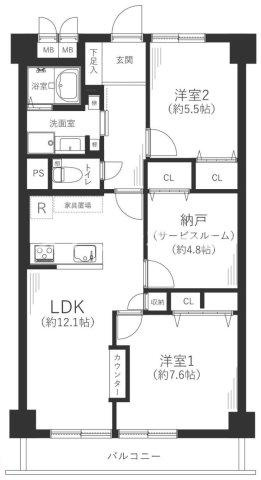ハイマート豊中の間取り|2SLDKです
