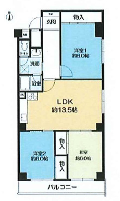 神戸市東灘区岡本７丁目の賃貸マンションの間取り