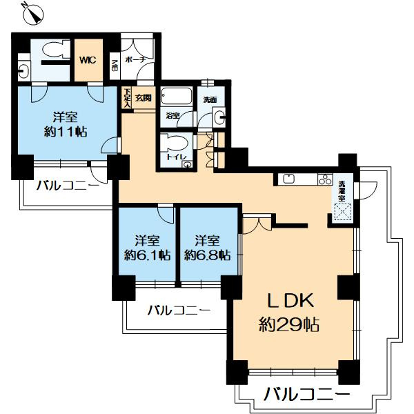 ロイヤル・フェルティ豊中緑丘の間取り|３LDK、専有面積133.97㎡(壁芯)、バルコニー面積45.2㎡、バルコニー方向≪南、東≫、フルリフォーム済み