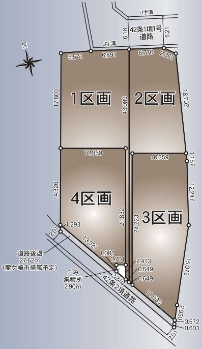 龍ケ崎市直鮒　第2　売地　４区画の土地図|新規開発分譲地です♪
