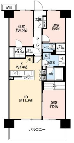 【間取り】 | リーフィアレジデンス橋本 | 3LDKは、リビングダイニングキッチンと3つの居室がある間取り。ファミリー層に非常に人気の高い間取りで、広々としたリビングで家族団らんを楽しみ、個室でプライベートな時間も確保できるのが大きな魅力です。
