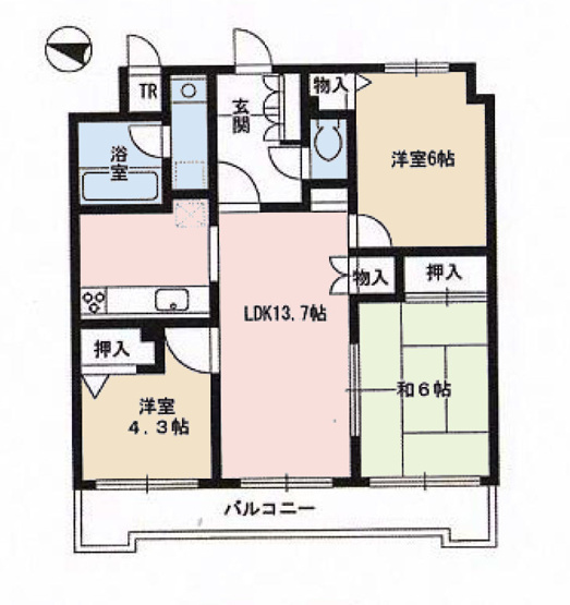 【間取り】 | ガーデンホーム八王子 | 3LDKは、リビングダイニングキッチンと3つの居室がある間取り。ファミリー層に非常に人気の高い間取りで、広々としたリビングで家族団らんを楽しみ、個室でプライベートな時間も確保できるのが大きな魅力です。