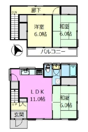【間取り】 | 中津中古戸建 | 3LDKは、リビングダイニングキッチンと3つの居室がある間取り。ファミリー層に非常に人気の高い間取りで、広々としたリビングで家族団らんを楽しみ、個室でプライベートな時間も確保できるのが大きな魅力です。