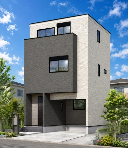 川崎市川崎区小田３丁目の新築一戸建の完成予想図|外観のイメージパースです。
お洒落な外観で完成が楽しみです。
※背景はCGでのイメージになり、実際とは異なります。