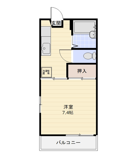 【間取り】 | ビーフリーＡ棟 | 7.4帖の洋室。室内洗濯機置場有。