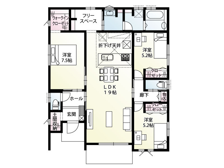 新築　前橋市富士見町原之郷　1号棟の間取り|建物面積27.99坪　洗面室・脱衣室分離！！