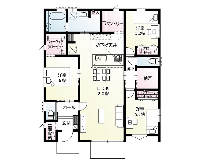 新築　前橋市富士見町原之郷　2号棟の間取り|建物面積92.53坪　20帖の広々LDK！！