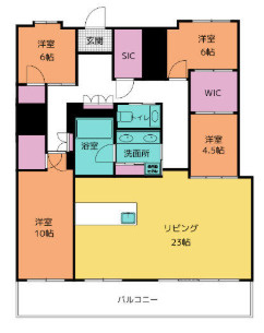 「23帖の大空間LDK」高知市本町2丁目クレアホームズ高知本町　中古マンションの間取り|光と風が通り抜ける使い勝手の良い間取り設計。